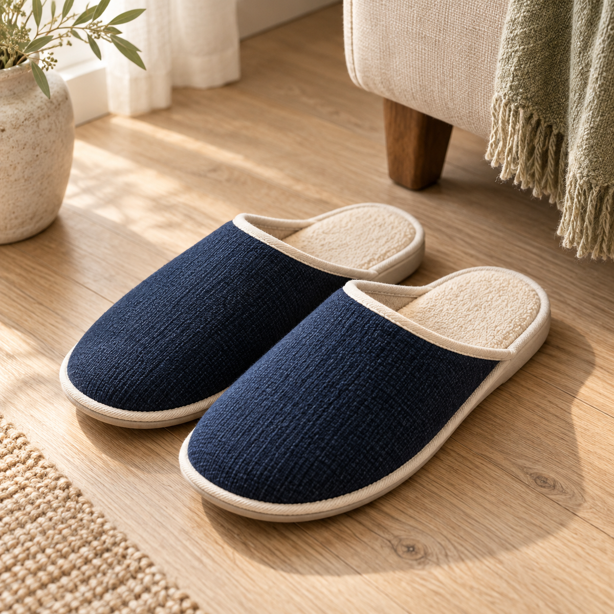Navy Contrast Mules