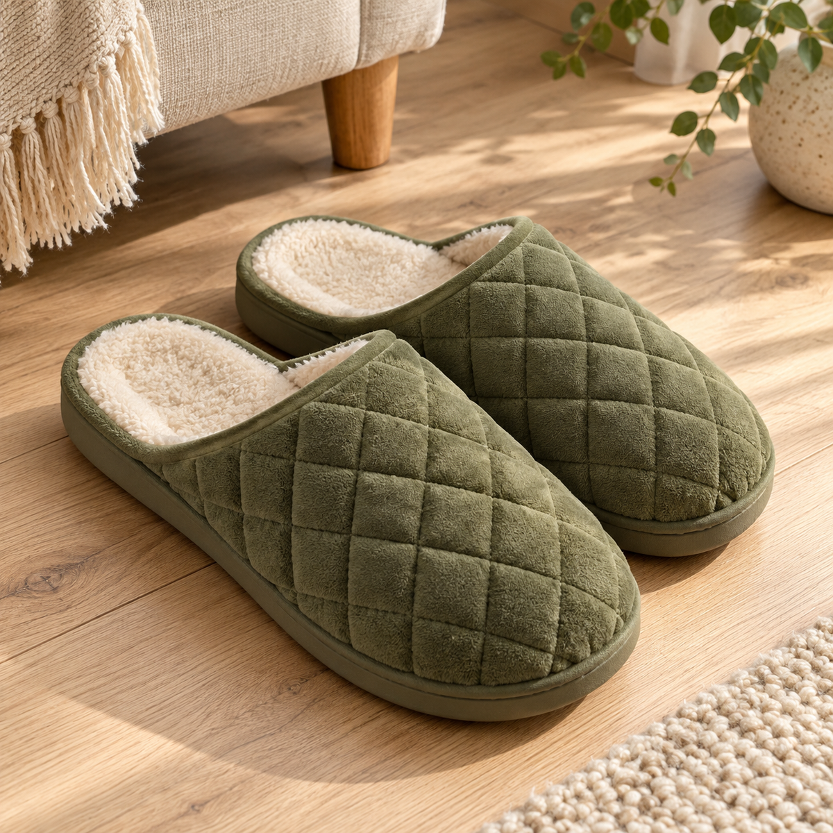 Olive Quilted Mules